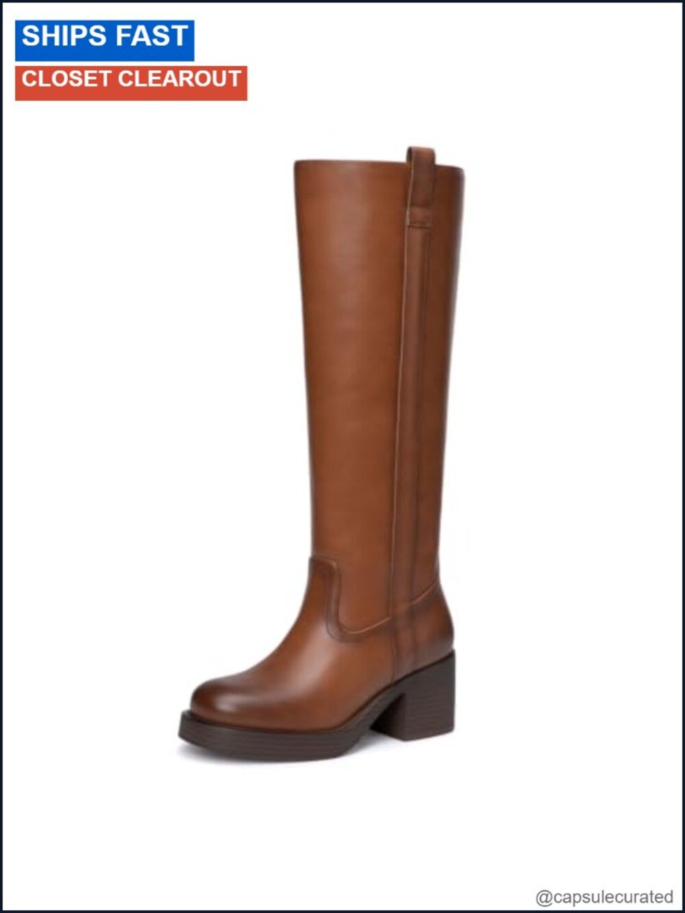 Knee High Boots Women Round Toe Chunky Heel Riding Boots Faux Leather